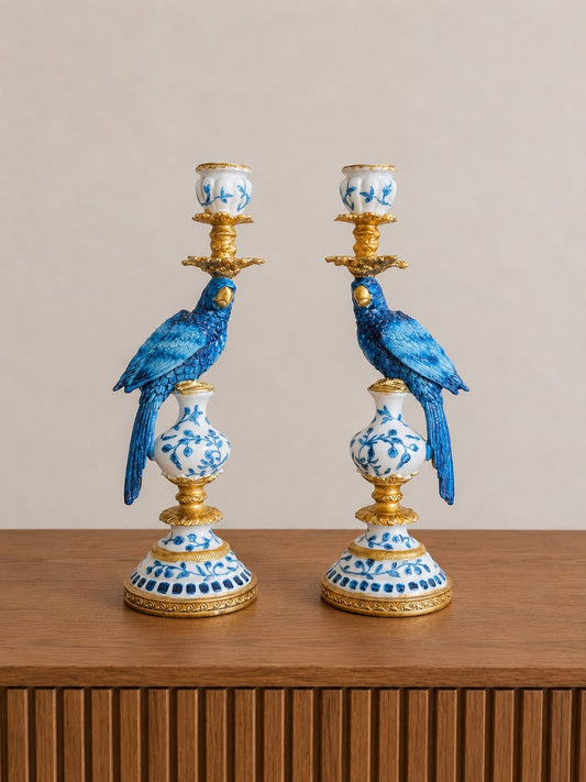 Set kandelaars papegaai - Hoogte 27,5 cm