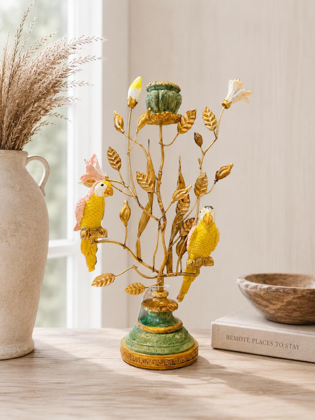 Baroque kandelaar met papegaaien - Hoogte 32 cm