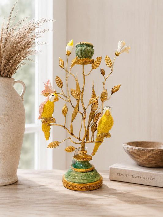 Baroque kandelaar met papegaaien - Hoogte 32 cm
