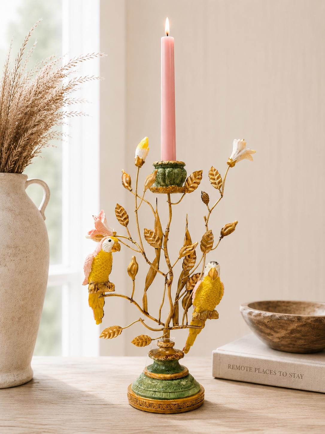 Baroque kandelaar met papegaaien - Hoogte 32 cm